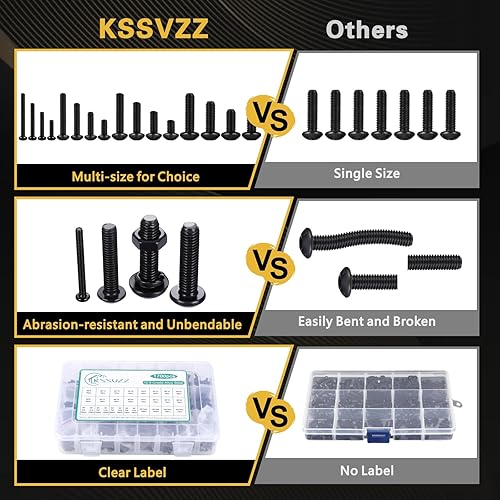 Miniatura 5 de Kit surtido de 1700 tuercas métricas y pernos  Surtido de tornillos M2 M3 M4 M5, surtido de tornillos de máquina con cerradura y arandelas planas,