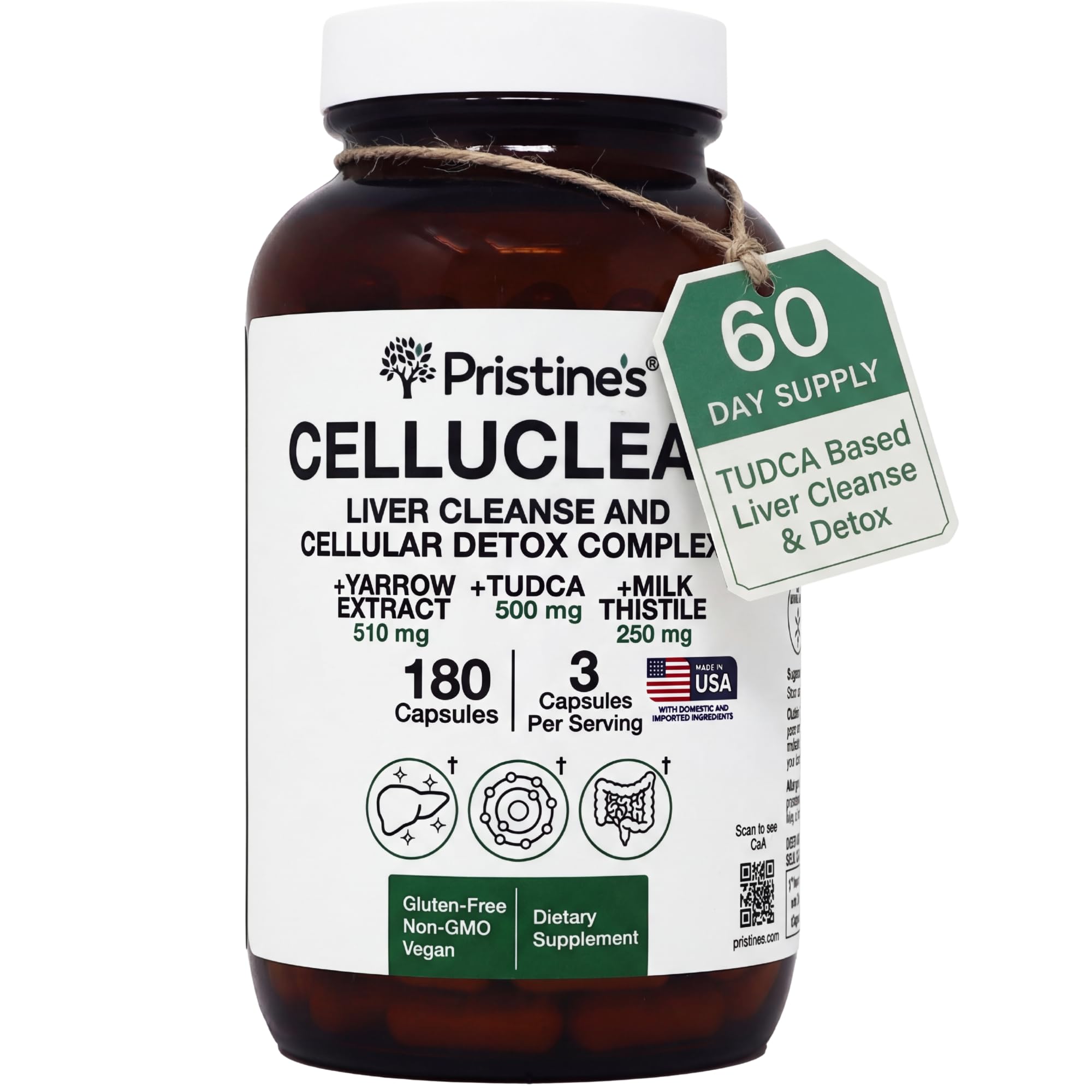 PRISTINE'S CelluClean Liver Support with TUDCA, Milk Thistle, 60 Count