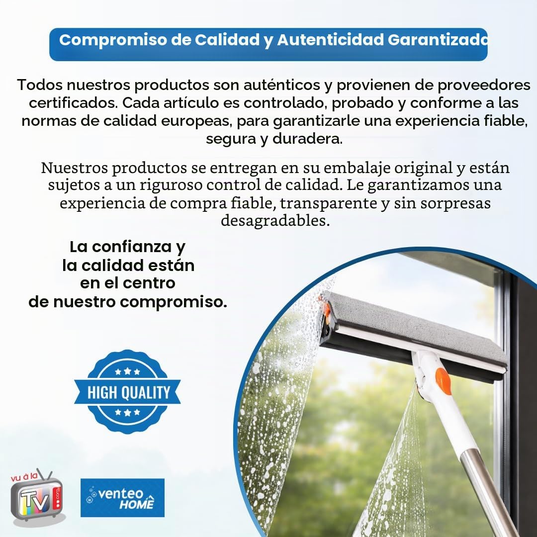 VENTEO – Escoba de fregona con cubo retráctil | Sistema de estorbar integrado con cabezal giratorio raspador de suelo | Limpieza de suelos superficies duras paredes baldosas | Fregona versátil