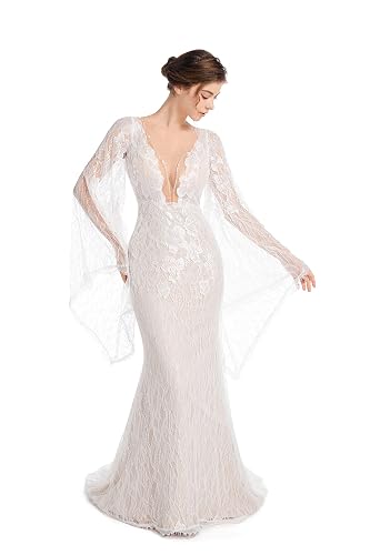 Sorayan Luxury Lace Flare Sleeves Mermaid Wedding Dress Boho Beach