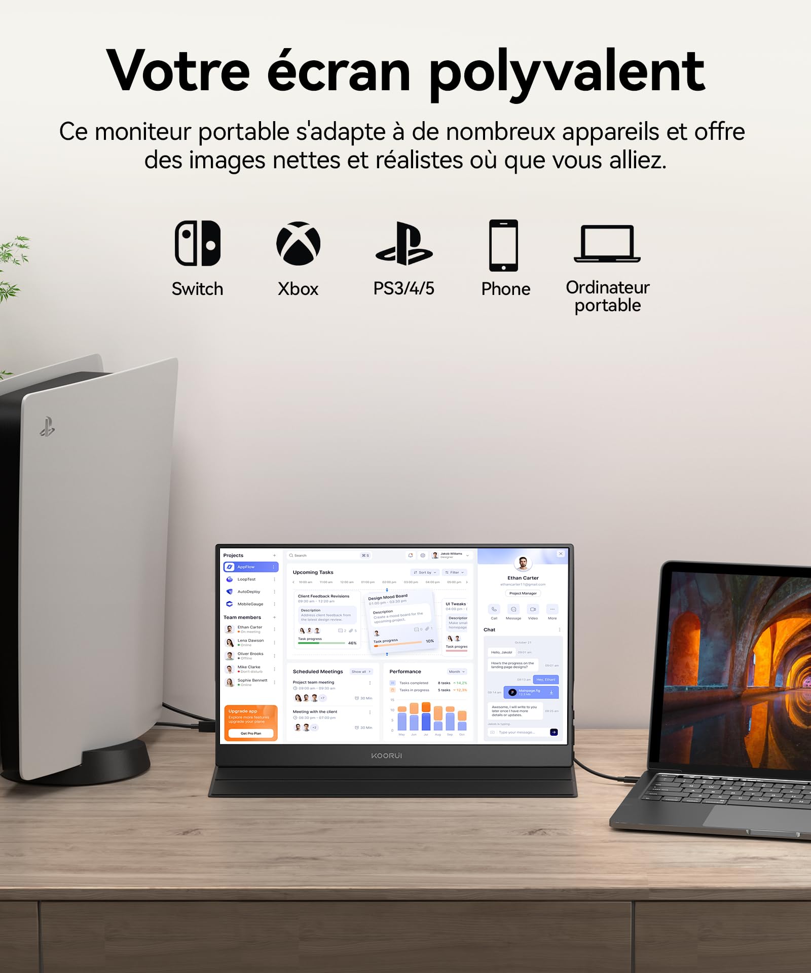 KOORUI Ecran Portable 15,6" IPS 60Hz HDMI USB Type C Haut-parleurs Intégrés | Plug-and-Play, FHD 1920x1080, Moniteur pour PC, Laptop, Xbox,Mac, PS 3/4/5, Eye Care