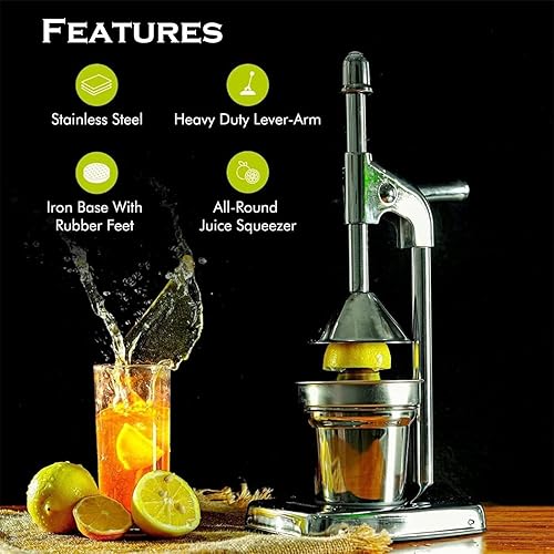 Miniatura 8 de Cast Iron Juicer Hand Press, Effective Stainless Steel Manual Juicer, with Non-Skid Cup Base Effort Saving Lever for Fresh Lemonade OrangeJuice for