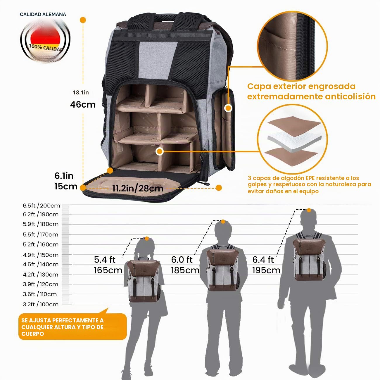 TARION Mochila para cámara con trípode y tableta con cubierta impermeable para lluvia