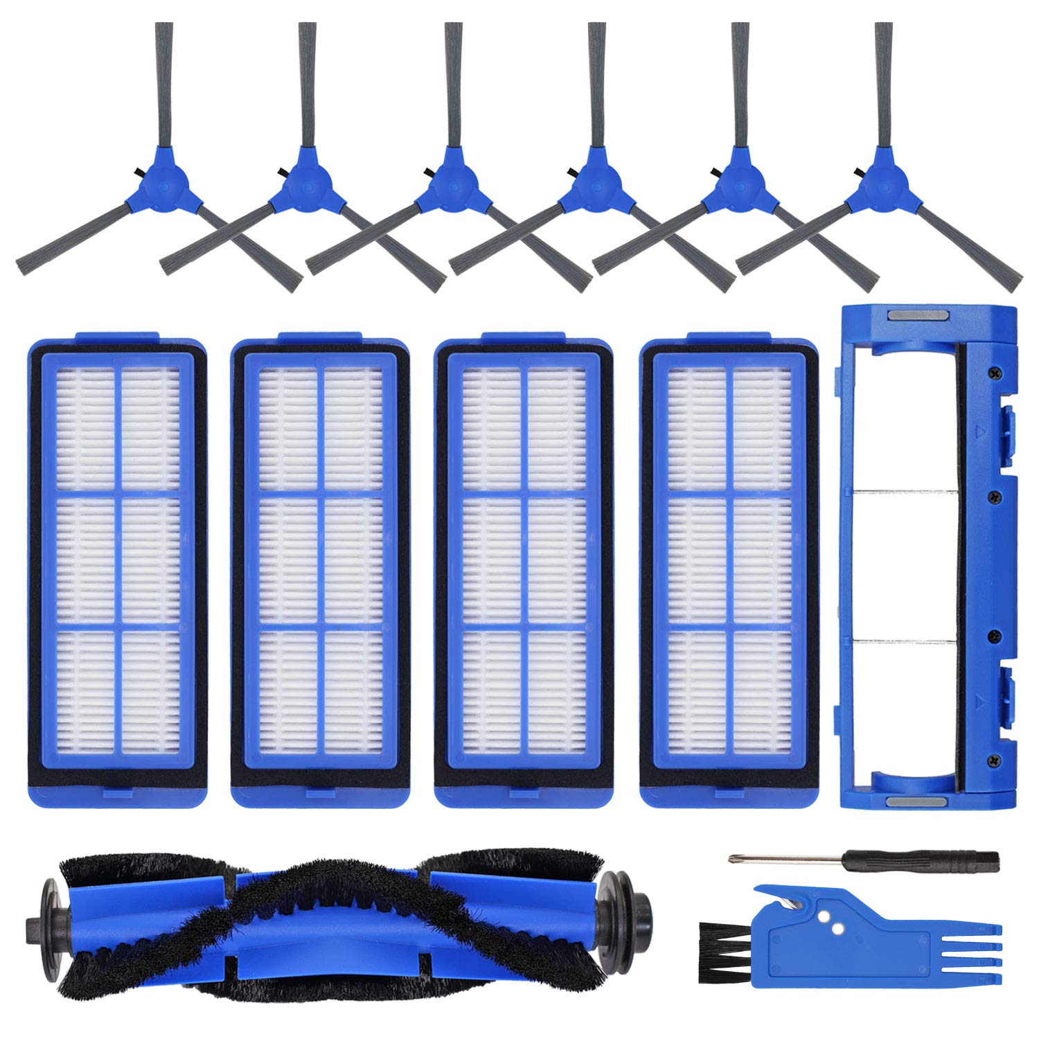 RONGJU Replacement Parts for Eufy 11S Max, Accessories Kit for 15C Max 30C Max G30 G30 Edge G10 Hybrid Robotic Vacuum, 4 Filters, 6 Side Brushes, 1 Roller Brush, 1 Rolling Brush Guard, Not Fit for 11S
