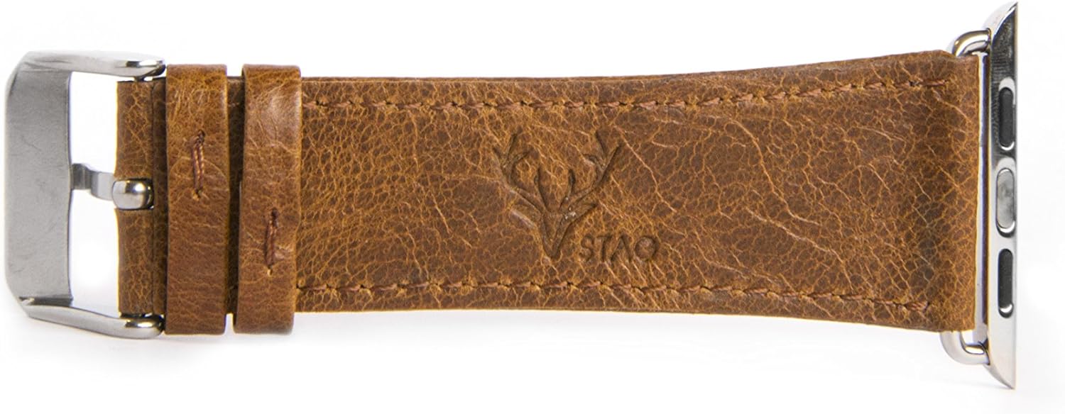 Replacement Band for Apple Watch, Genuine Leather Strap [Fits All Models and Sizes] - 38mm & 42mm (Caramel 38mm)