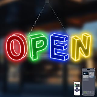 37"X 12" 3D Open Sign with App & Remote Control, Timer Settings, Adjustable Brightness with 14 Modes, Large LED Open Signs for Business, Shops, Salons, Cafes, Bars, Hotels, Red Green Blue Yellow