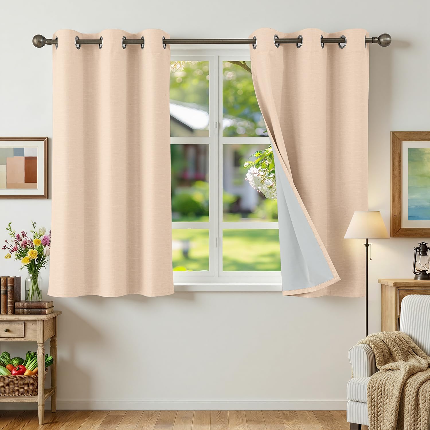 Runyéla 100% Verdunklungsvorhänge Leinen Gardinen mit Ösen 2er Set, Leinenoptik Vorhänge Blickdicht Thermovorhang Hitzeschutz, Schallschutz Thermogardine für Schlafzimmer Wohnzimmer Blackout Curtain