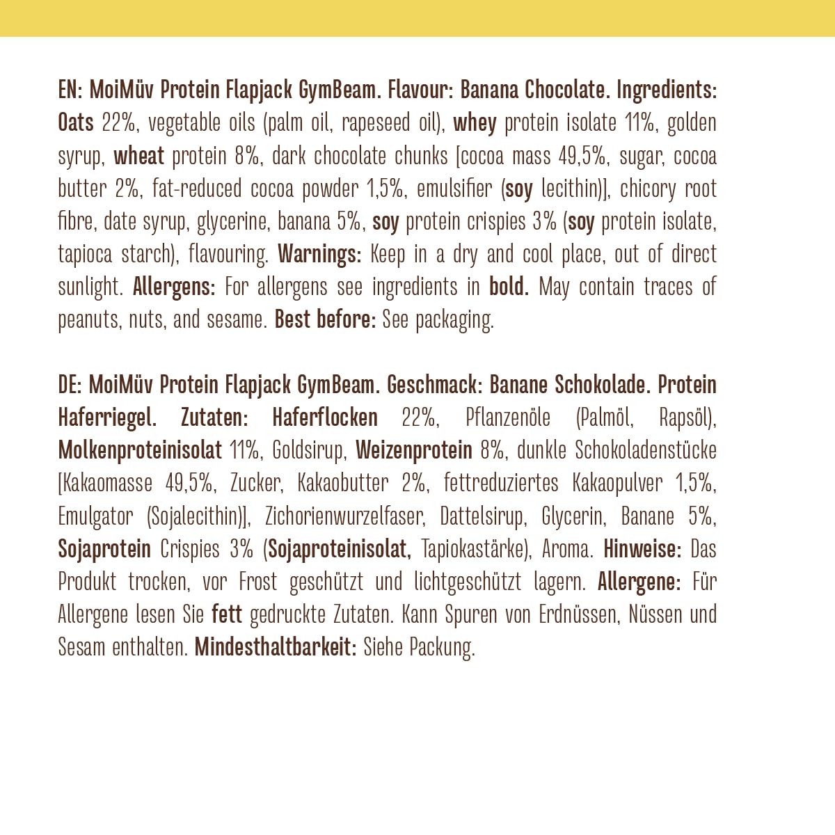 GymBeam MoiMüv Protein Flapjack - Proteinriegel mit 20g Protein pro Portion, reich an Ballaststoffen, hervorragende Kohlenhydratquelle, Proteinriegel mit Whey-Konzentrat (12x90 g, Banana Chocolate)
