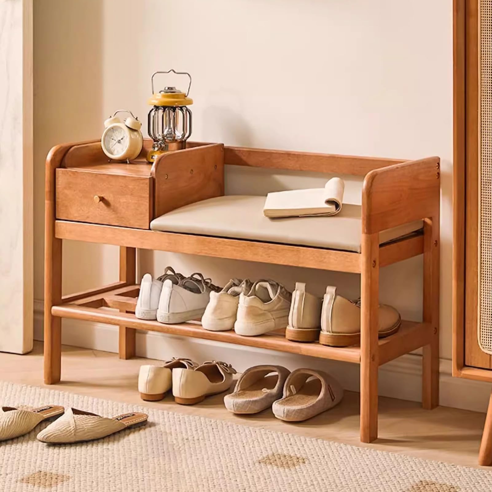 SXZenSpace Farmhouse Wooden Shoe Rack Bench 2 Tier Organizer for Entryway, Hallway, Bedroom
