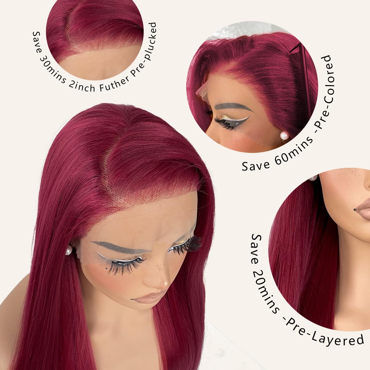 13x6 HD Glueless Lace Frontal Wigs Pre-Plucked, 200 Density Ginger Similar Human Hair Synthetic Long Straight Lace Front Wig Ready to Wear, 26inch #BUG