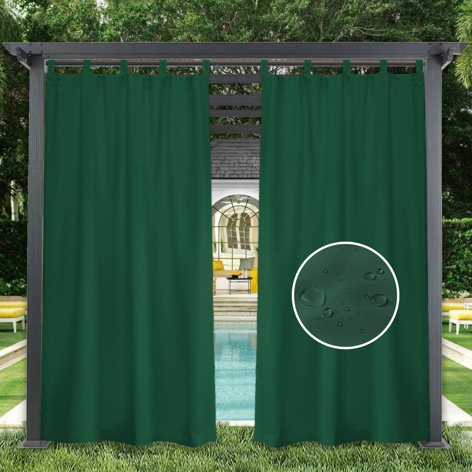 GZQIAWY 1 Panel Outdoor Curtains Waterproof Indoor Blackout Privacy Curtain for Patio Pool Hut Pavilion Gazebo Pergola,90 in x 40 in (W x L),Dark Green — image 1
