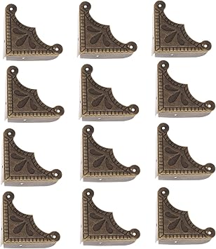 dophee Antique Bronze Box Corner Covers, Decorative Corner Protectors Guards Edge Guards for Jewelry Box Chest Table Desk Photo Frame Panal, 1.53"x1.53"x1.97"12-Pack