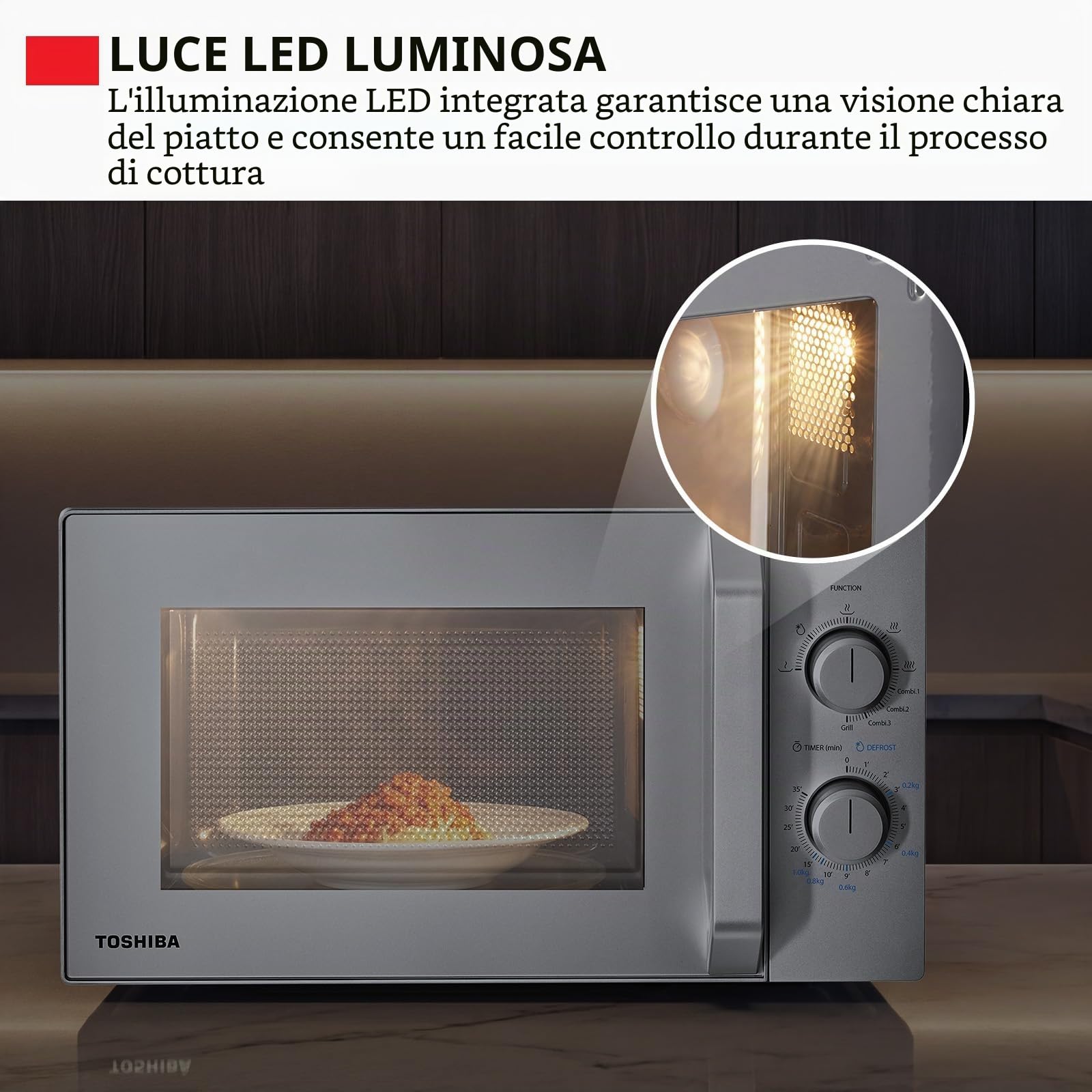 Toshiba MW2-MG20PE(SL) Forno a microonde 700 W con funzione grill e combinazione croccante, 5 livelli di potenza, 1000 W, potenza grill, argento