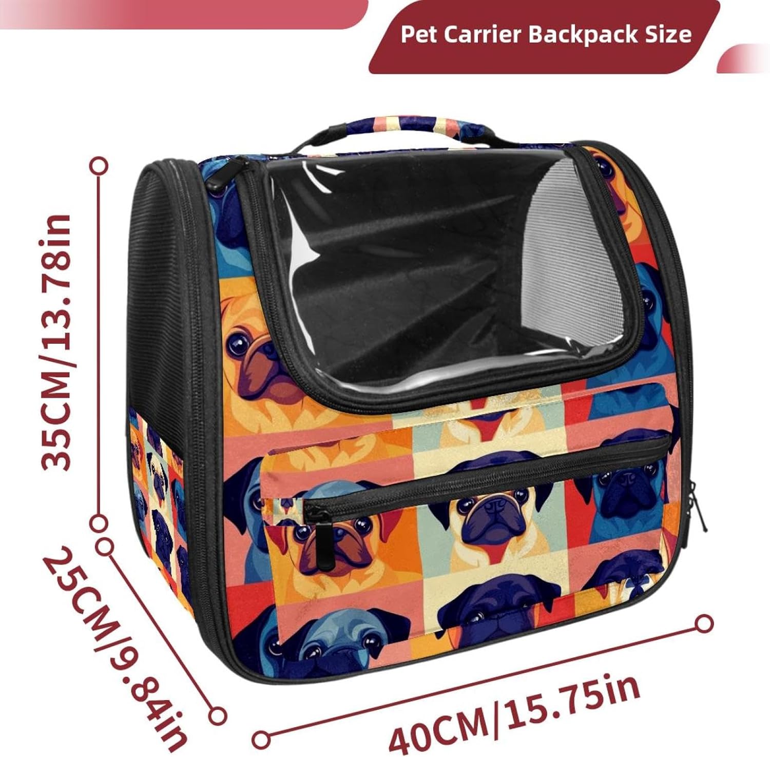 Portable Travel pet Backpack Carrier Hamster Bag Small Dog cat Carrier Breathable Hang Bag, Pug Dog