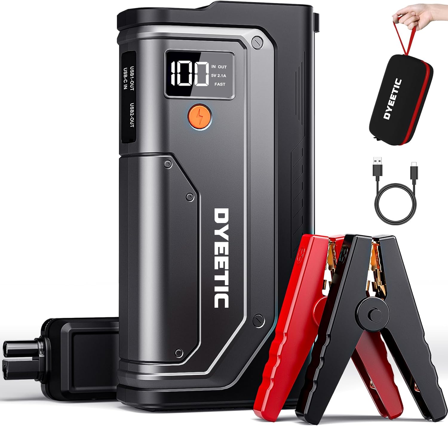 6000A Jump Starter, 12V Portable Car Jump Starter Battery Pack (All Gas and 10.0L Diesel Engines), 26800mAh Lithium Jump Box with Booster, LED Light, Jumper Cable