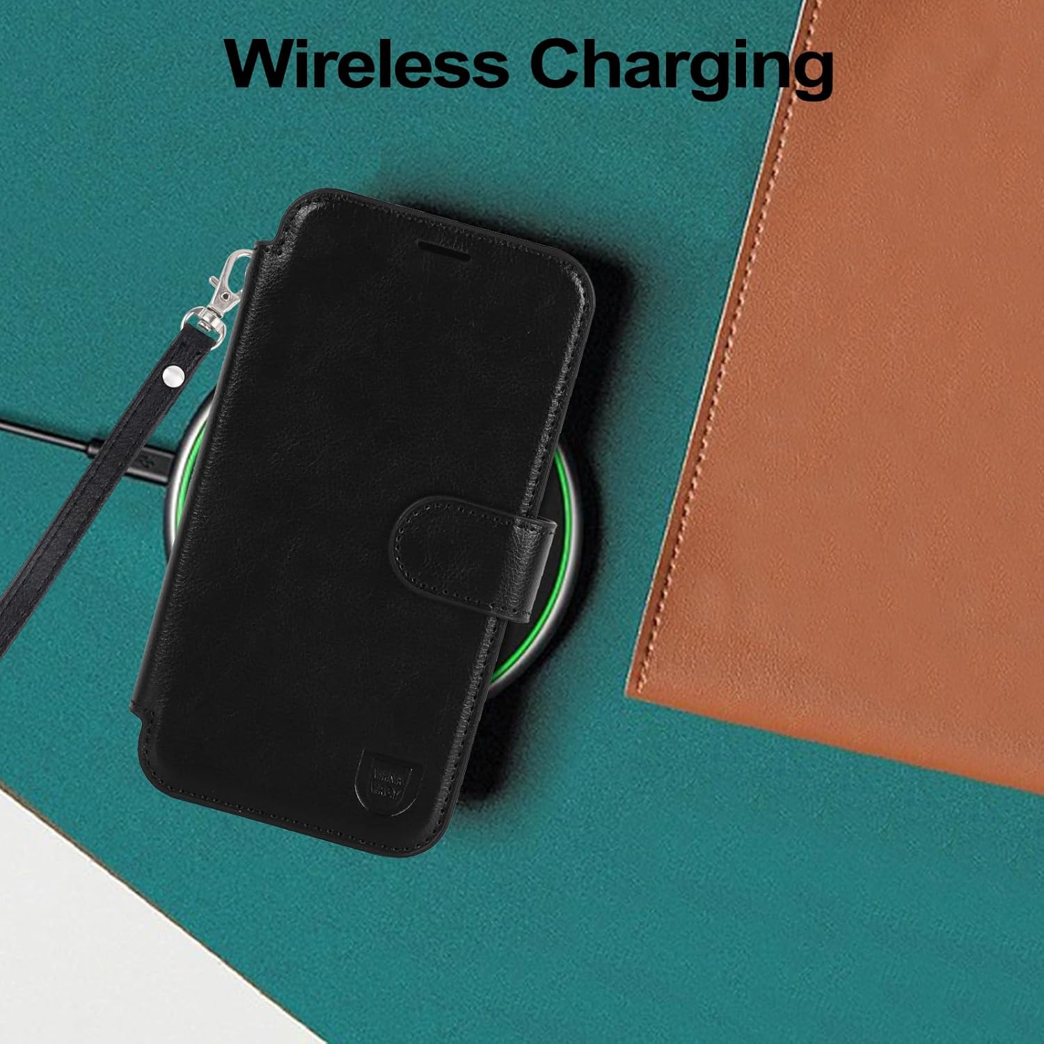 VANAVAGY Compatible for iPhone 12/12 Pro Wallet Case for Magsafe Wireless Charging, PU Leather Flip Folio Phone Cover with Wrist Strap RFID Blocking Card Holder Screen Protector,Black - Image 7