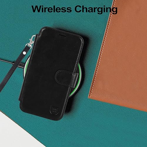Miniatura 8 de VANAVAGY Funda tipo cartera compatible con iPhone 13 Pro MagSafe, funda de piel con tapa RFID con soporte para muñeca, carga inalámbrica con