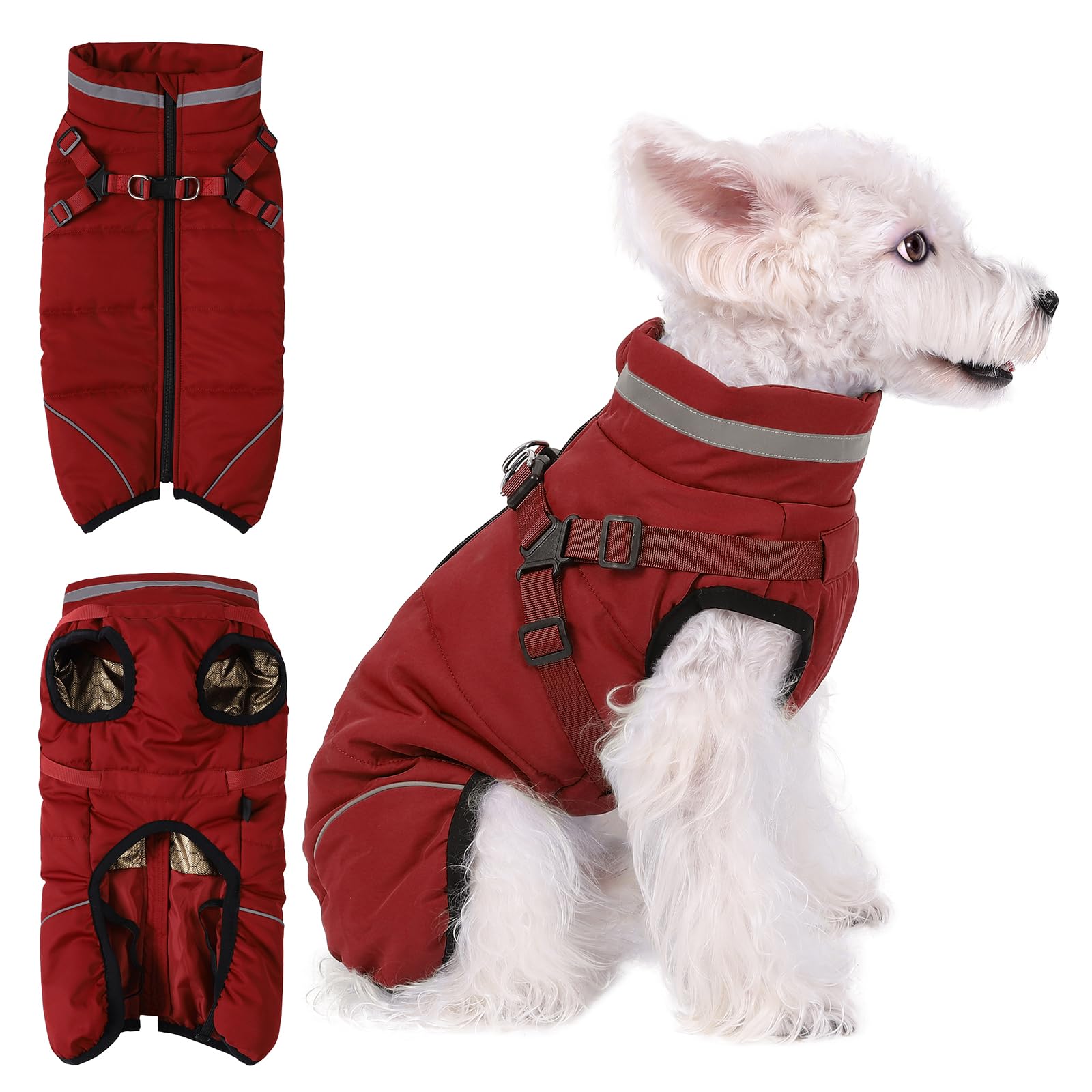 Poseca Ropa de invierno para perros con arnés ajustable y duradero, reflectante, impermeable, ligera y resistente al desgaste, forro de tela de calefacción de grafeno, abrigos y chaquetas