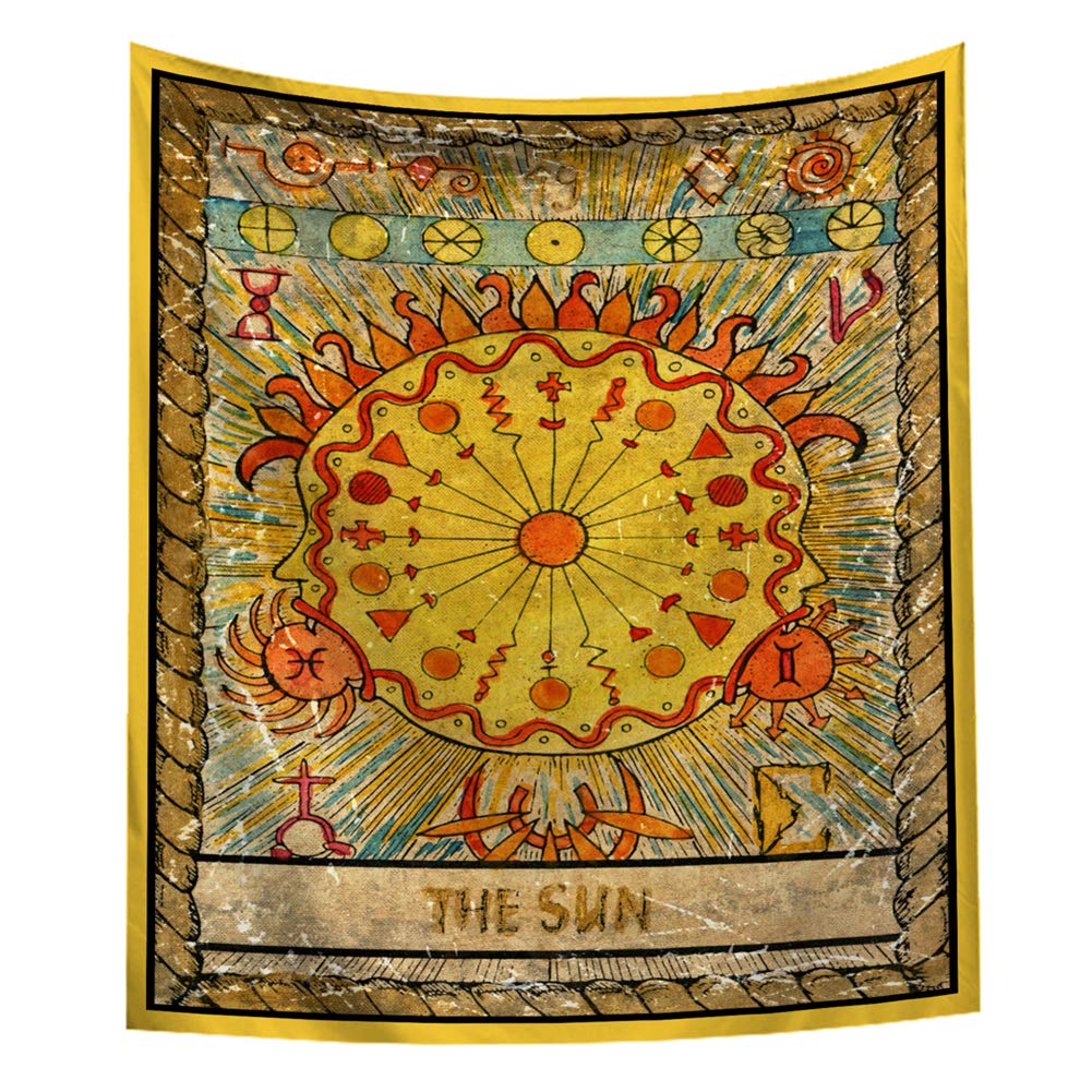 BOYOUTH Colorful Tarot Tapestry Wall Hanging,The Sun Pattern Digital Print Wall Tapestry for Living Room Bedroom Dorm Decor,59.1 Inch by 51.2 Inch