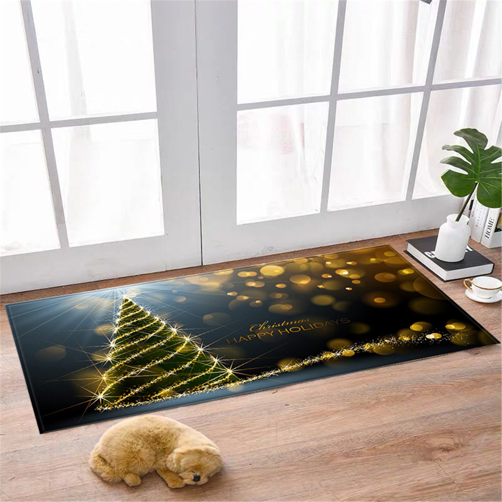 Tappeto Runner Natalizio Antiscivolo per Corridoio Cucina Soggiorno, Zerbino Natalizio Morbido Poliestere, Tappeto Entrata Interno di Benvenuto per Decorazioni Natalizie,5,60x180cm/23.6"x70.8"