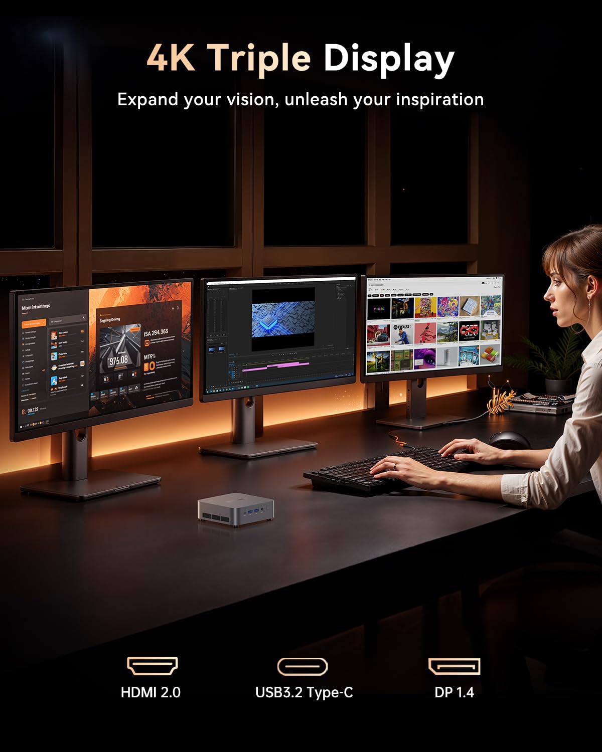 CTONE M2 Mini PC Iηtel Core i9-14900HX (bis 5,8 GHz), 32GB DDR4 1TB NVMe SSD, WiFi 6E, Bluetooth 5.3, Triple 4K Display, Wiηdows 11 Pro Kompakter Desktop Computer für Business/Office