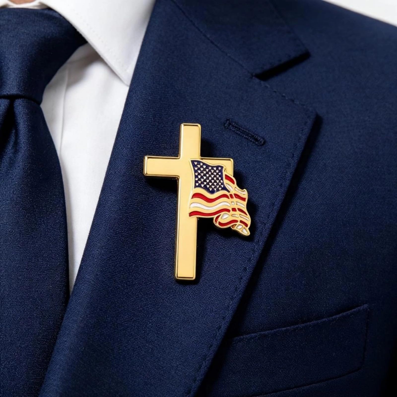 Pin de cruz patriótica de perfil delgado con cierre de dos vías, coleccionables patrióticos, perfecto para mochilas, chaquetas y gorras, insignia de la bandera de Estados Unidos