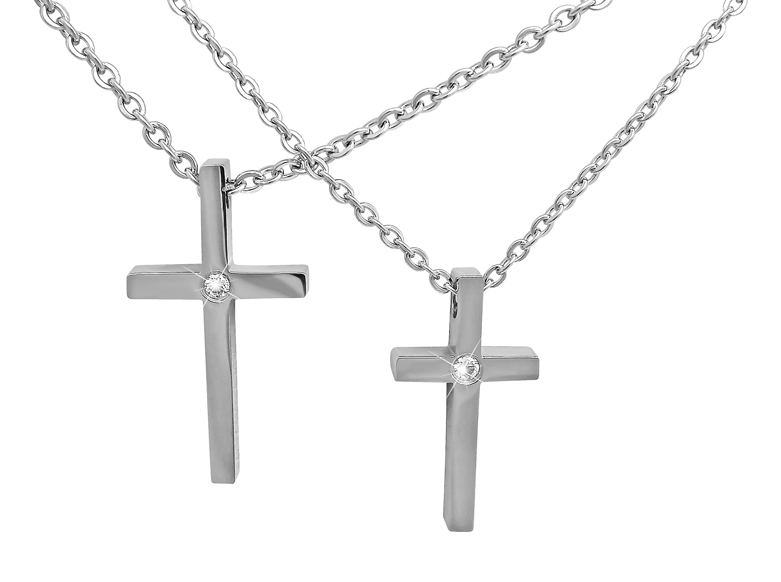 Personalisierte Kette mit Gravur Edelstahl 47 cm mit Anhänger Kreuz klein oder groß in silber - Personalisierte Halskette für Frauen Männer - Personalisierter Schmuck Damen Herren