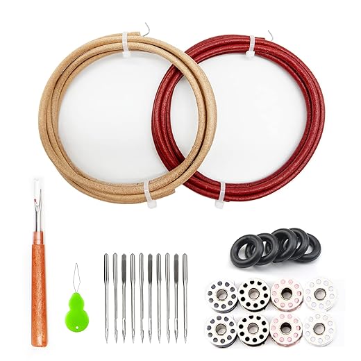 Jones/Singer Sewing Machine Belt Parts 2 Pcs, Tough Real Cow Leather Conveyor Belt, Universal All Pedal Sewing Machines, with Hook, 72 inch Super Long Size, 13/64 inch Diameter (Cow Leather)