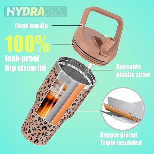 Miniatura 4 de Vaso con asa y popote, a prueba de fugas, botella de agua aislada al vacío, para el hogar, al aire libre, taza de café de viaje de acero inoxidable