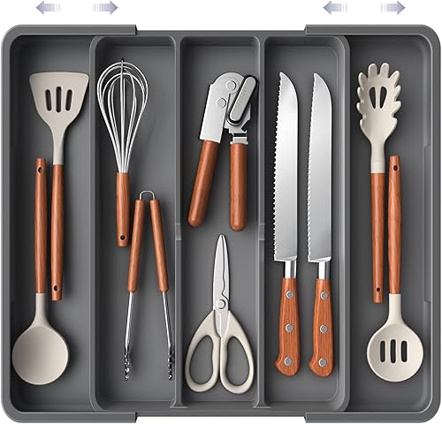 Miniatura 23 de Aujen Organizador de cubiertos – Organizador de cajones de utensilios expandible con almohadillas antideslizantes, organizador de cajones de cocina