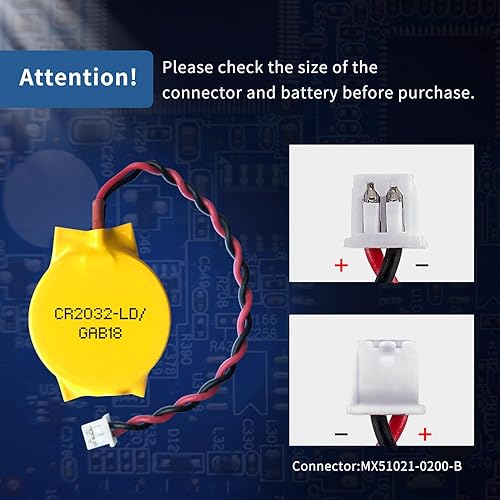 Miniatura 4 de EEMB Paquete de 10 baterías CMOS 3V CR2032 con cables de cable y conector MOLEX Batería de repuesto para computadora