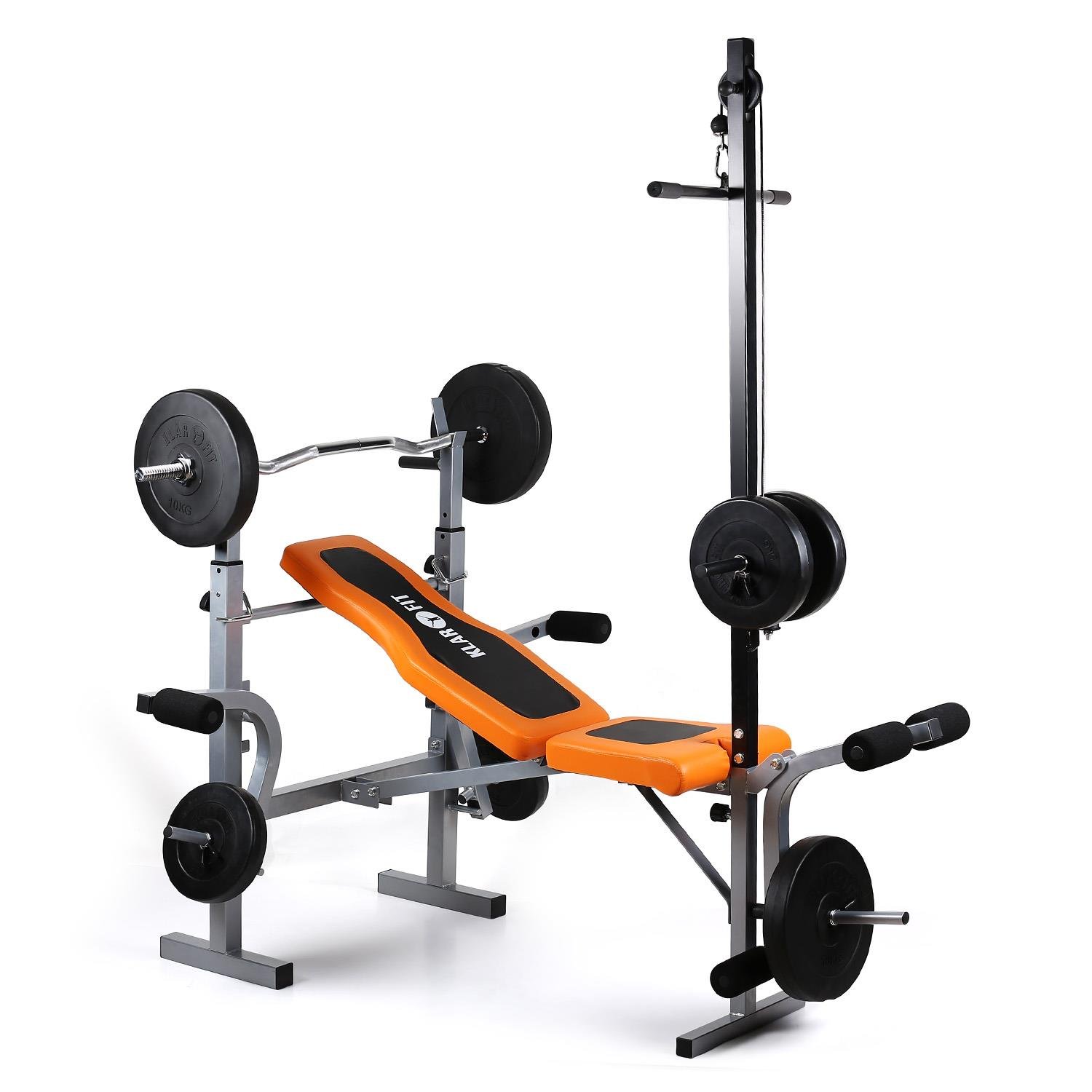 Klarfit Ultimate Multi-Gym 3500 Home Gym - Weight Bench, Lat Arm/Leg, 150kg Load-Bearing Capacity, Endurance Strenght Full-Body Workout, Arm & Leg Curlers