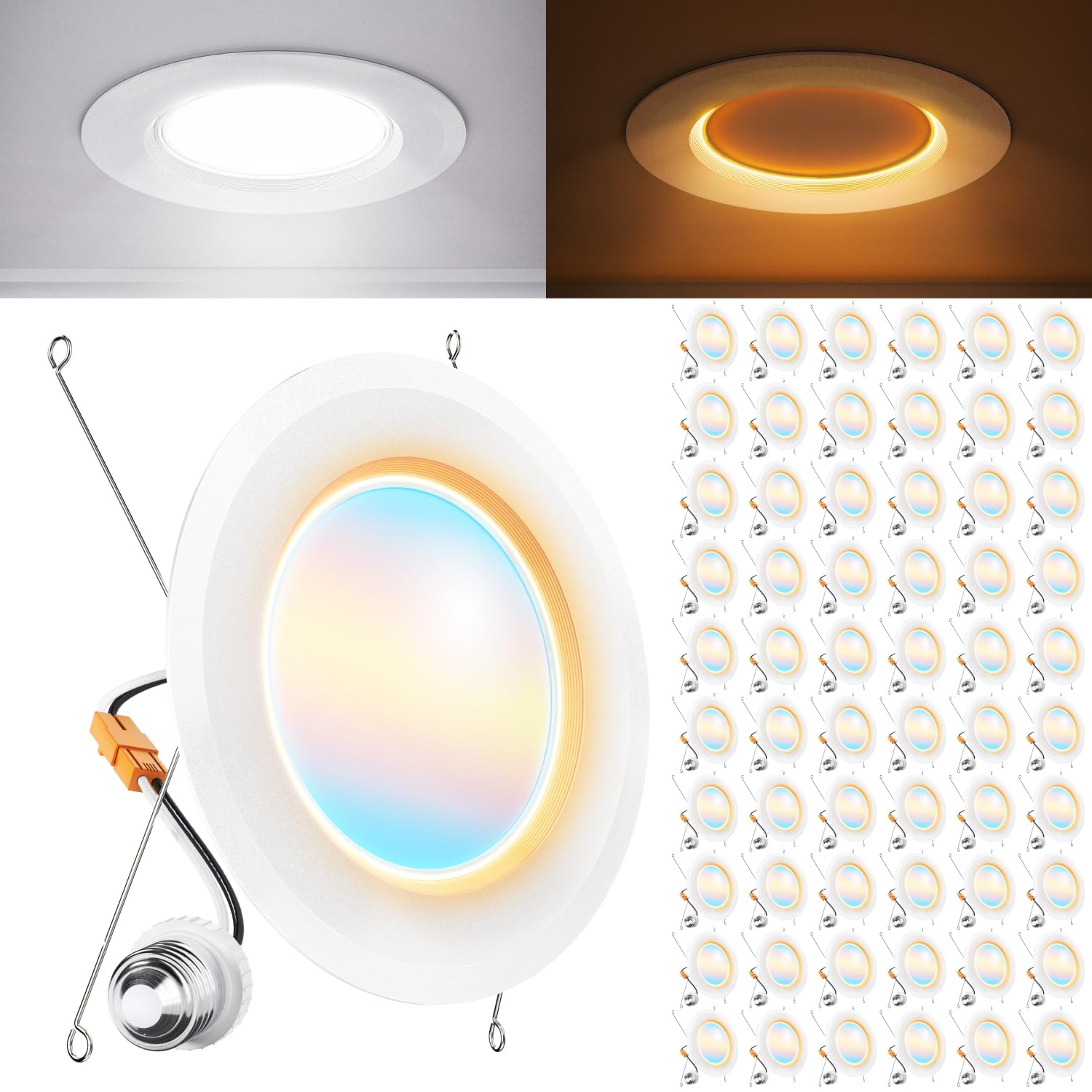 Sunco 60 Pack 6 Inch Recessed Light with Night Light LED Can Lights Retrofit Lighting 1000 LM 12W