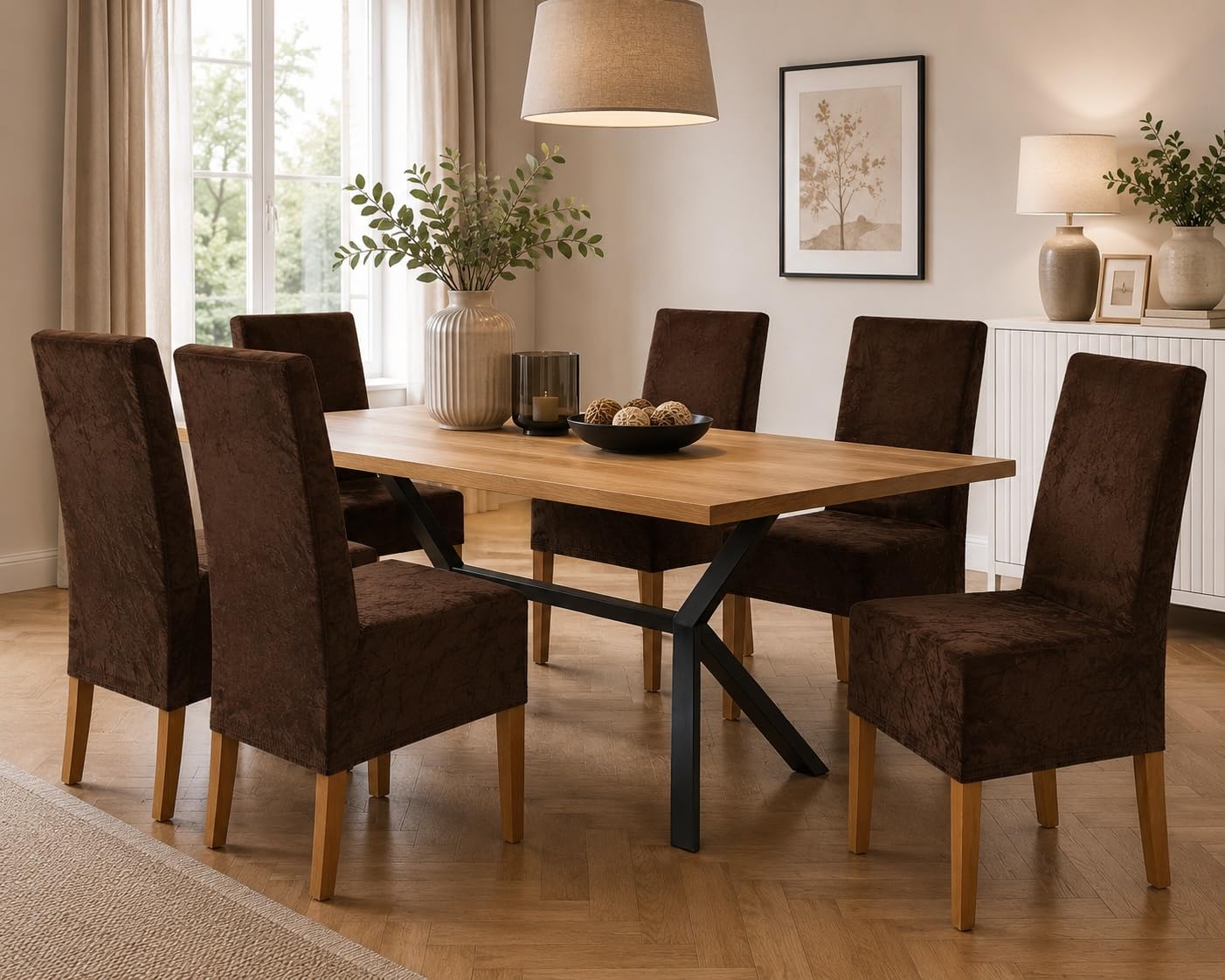 SCHEFFLER-Home Housse de Chaise Extensible « Puma Velvet » / Lot de 4 / Marron/Housses de siège élastiques en Velours/Housses de Chaise pour Chaise Luge