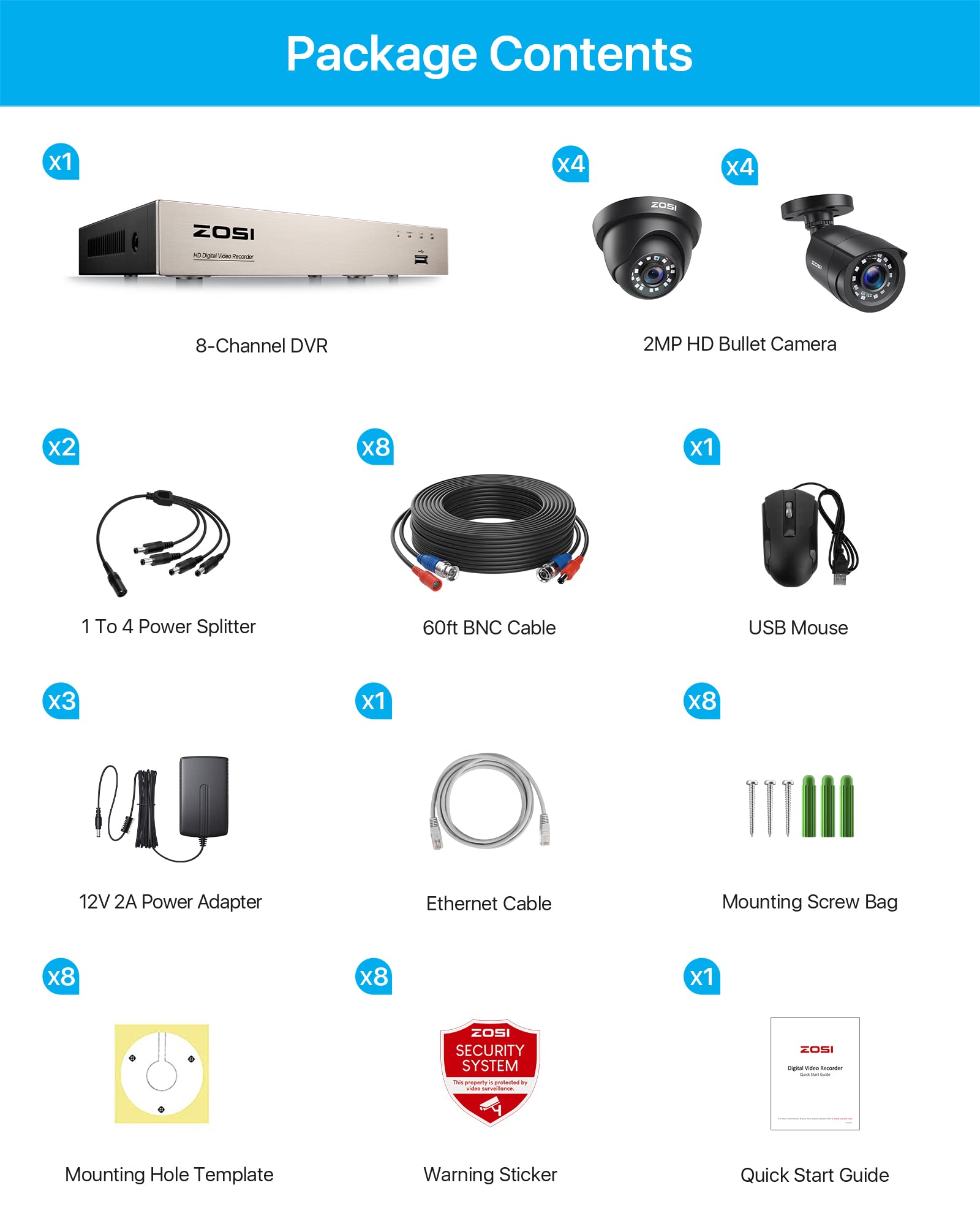 ZOSI 1080P Kit de Cámara de Vigilancia 8CH H.265+ Grabadora DVR con 8 Cámara de Seguridad Impermeable,Visión Nocturna, Detección de Movimiento, 1TB Disco Duro