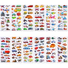 12 Sheets 3D Puffy Car Stickers, 200+ Pcs Vehicle Theme Waterproof Removable Decals for Kids' DIY Crafts, Party Bag Fillers & Scrapbooking Activities