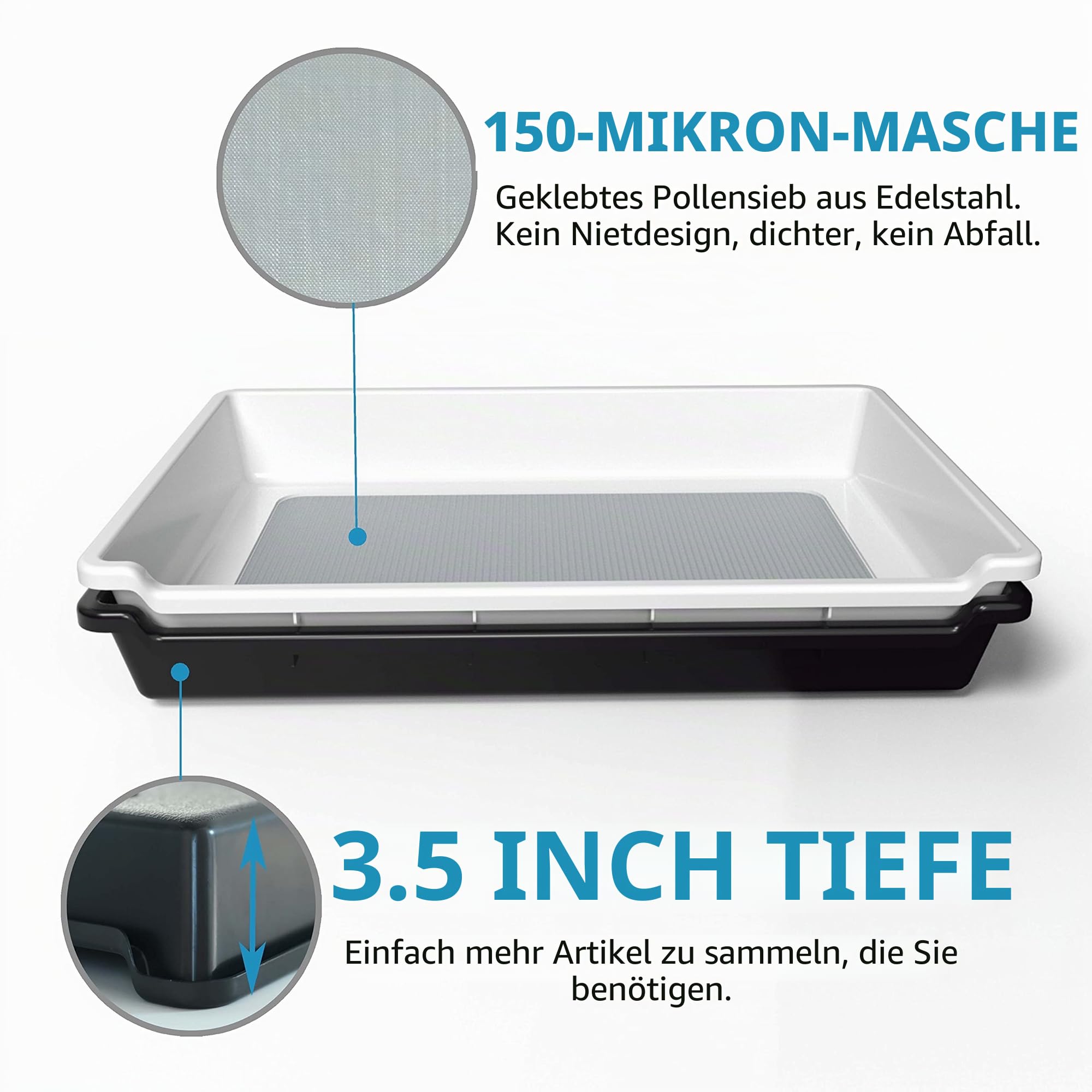 Naturehydro Trimming Tray with Dry Sift Tools Trim Bin for Pollen and Herbs with Screen 2-in-1 Herb Sifter 150 Micron Screen 2 Trimming Scissors and Brush (White)