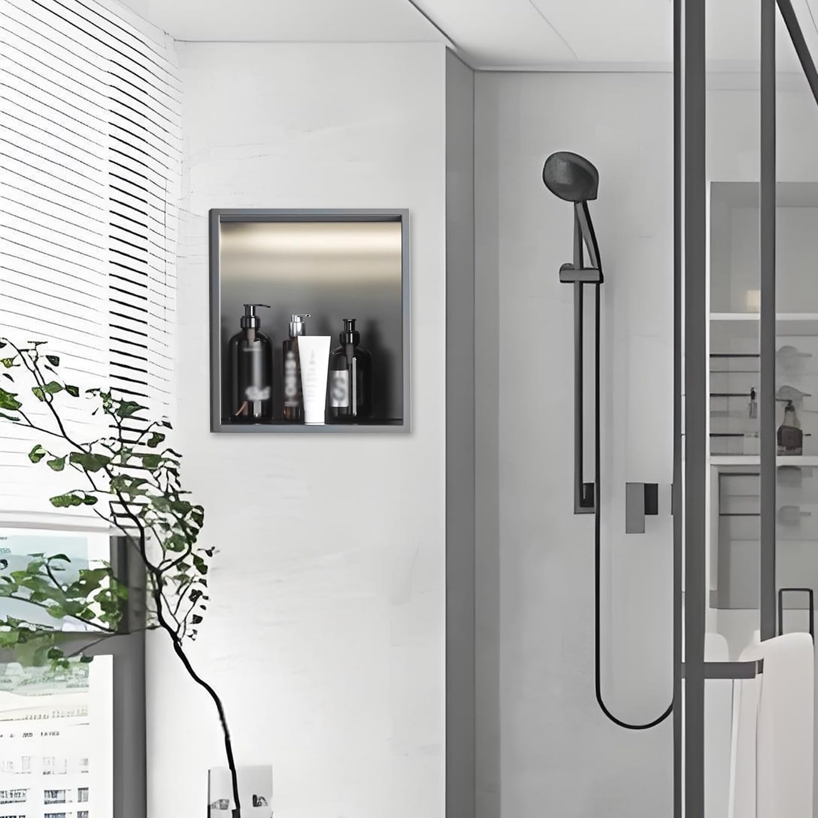 Douche encastrée LED : optimisez le manque de place avec l'étagère murale inox sans travaux