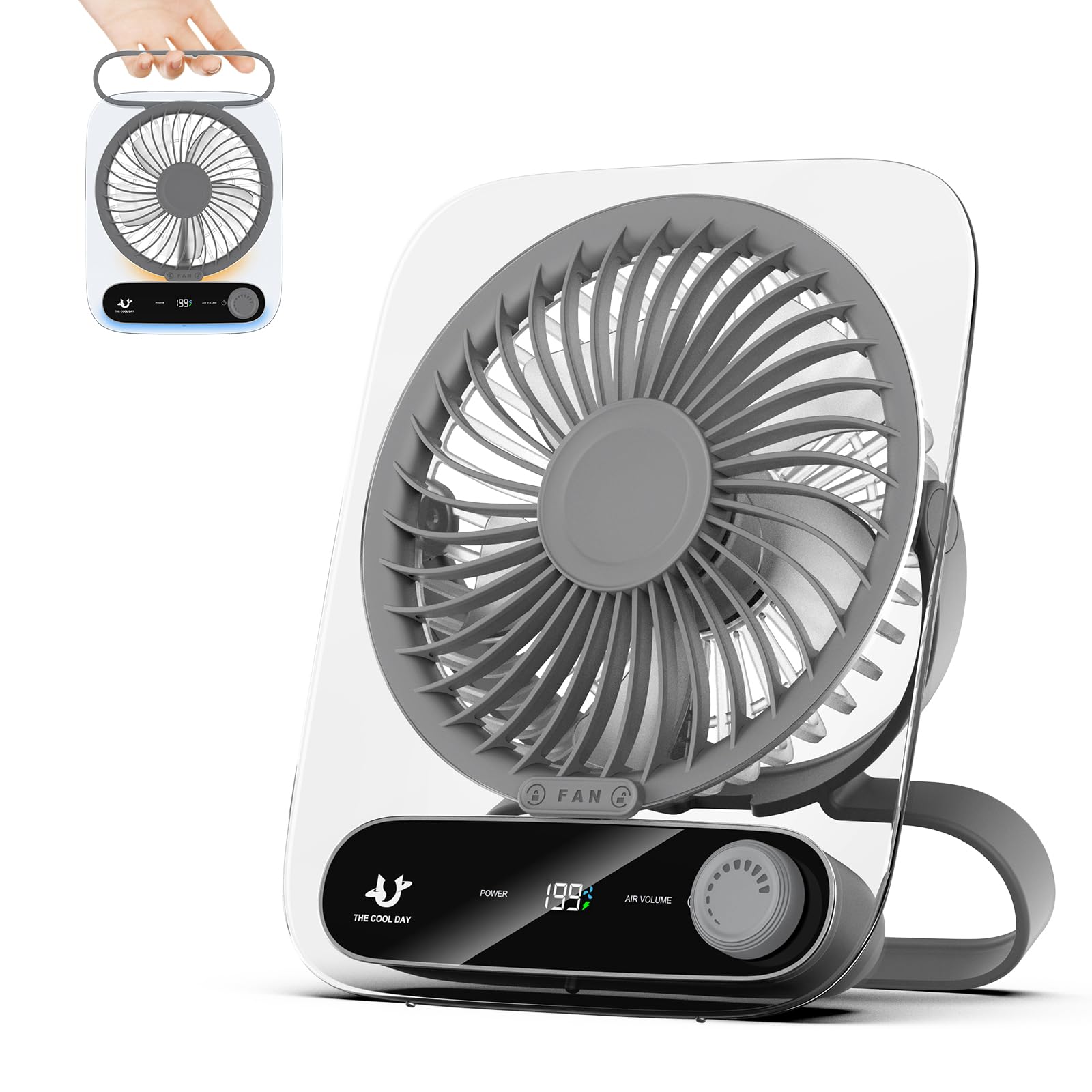 Simpeak Ventilateur USB Silencieux 199 Vitesses Réglables Mini Ventilateur Portable Suspendu Ultra-Mince Bureau pour Maison, Bureau, Extérieur - 3000mAh Rechargeable,Gris