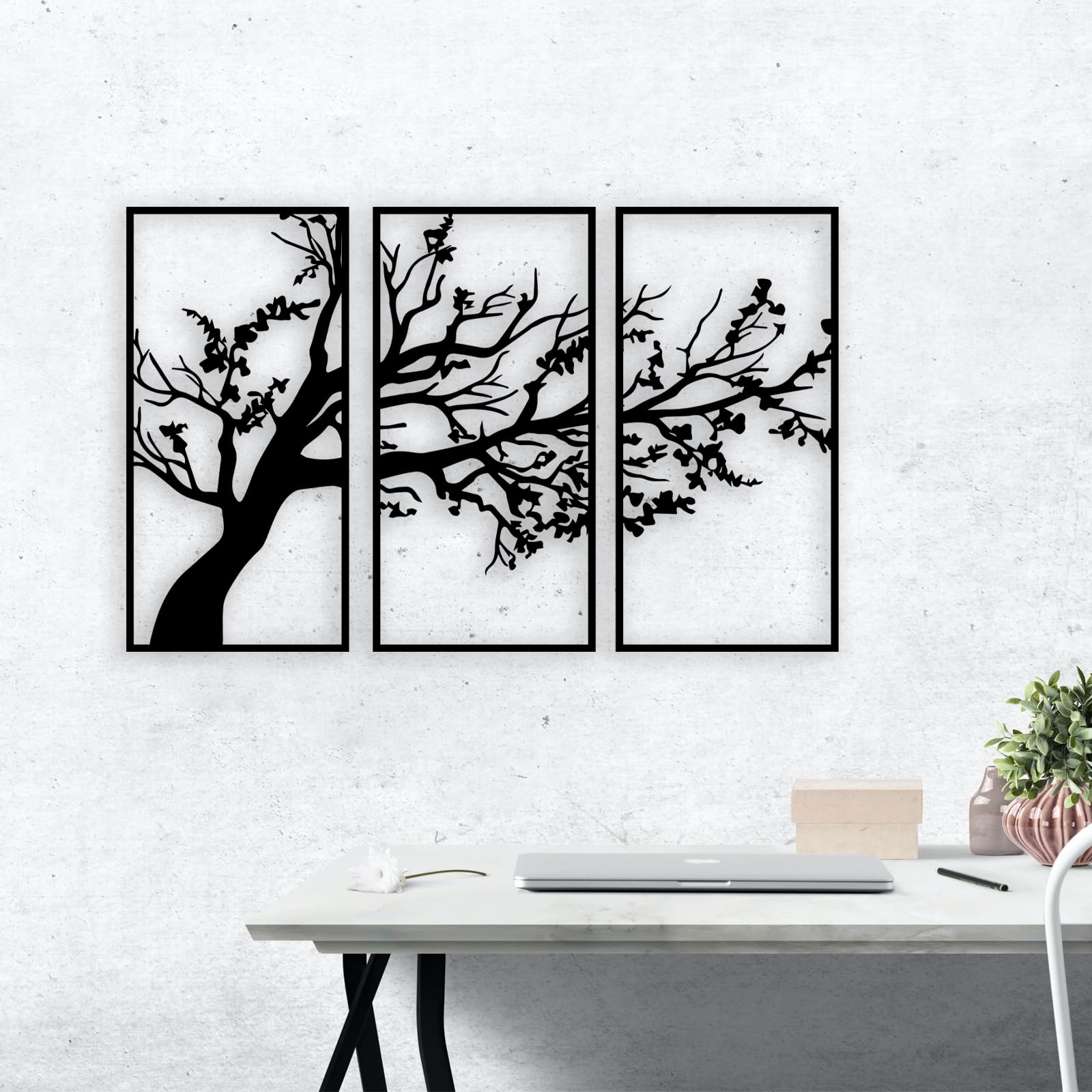 Peak Metal Wall Art Tree of Life Metal Wall Decor 3 Panels for Living Room Decorations Christmas Gift Interior Decoration Housewarming Gift 24 x 16 Inch (Black)