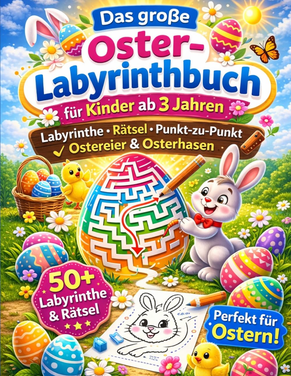 Das große Oster-Labyrinthbuch für Kinder ab 3 Jahren – Labyrinthe, Rätsel, Punkt-zu-Punkt, Ostereier & Osterhasen: Beschäftigungsbuch zu Ostern mit ... Vorschulübungen und Rätselspaß