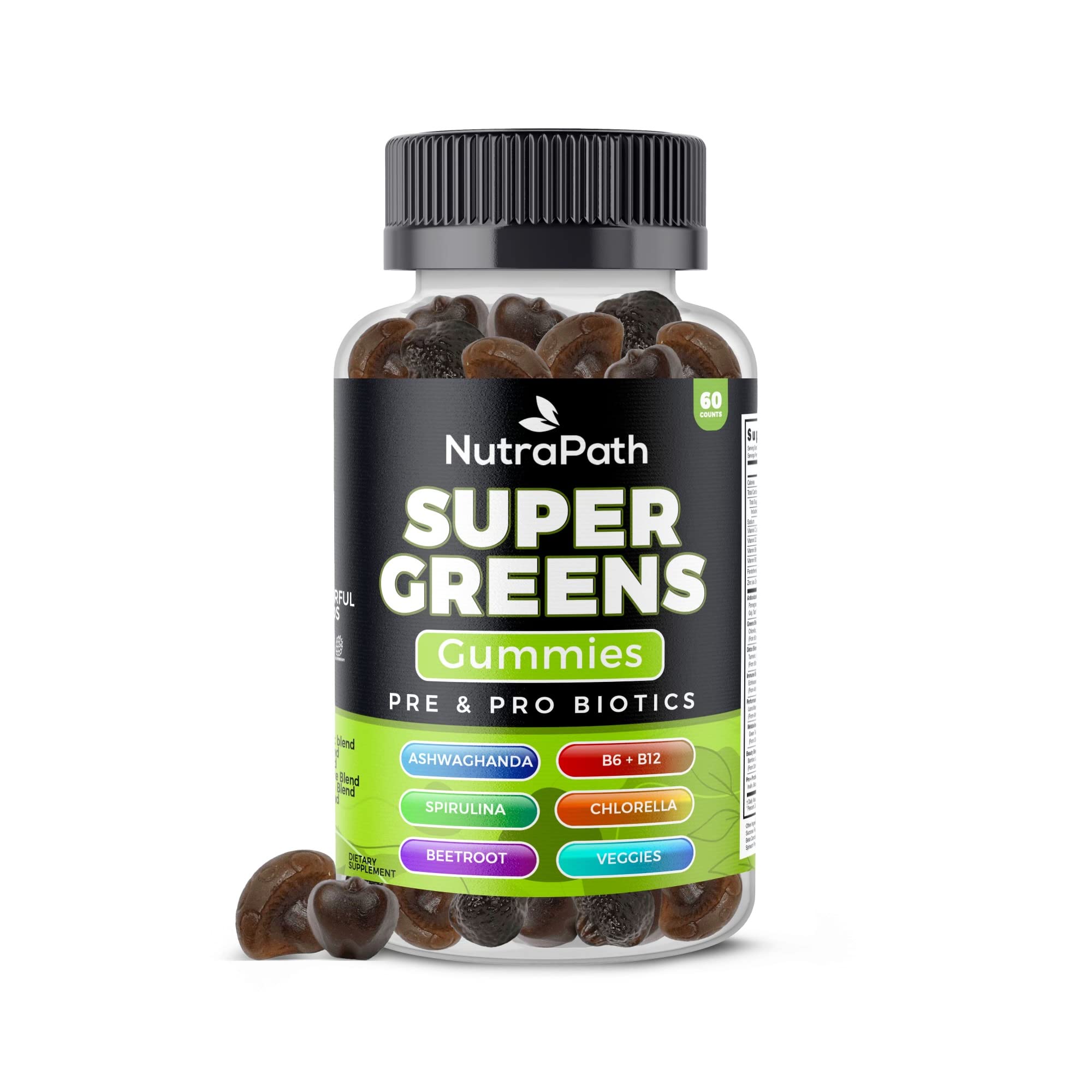 NUTRAPATH SUPER GREENS VITAMIN GUMMIES - 60 Count - 30 Amazing Super Foods (Vegan, Plant-Based, Gluten-Free)