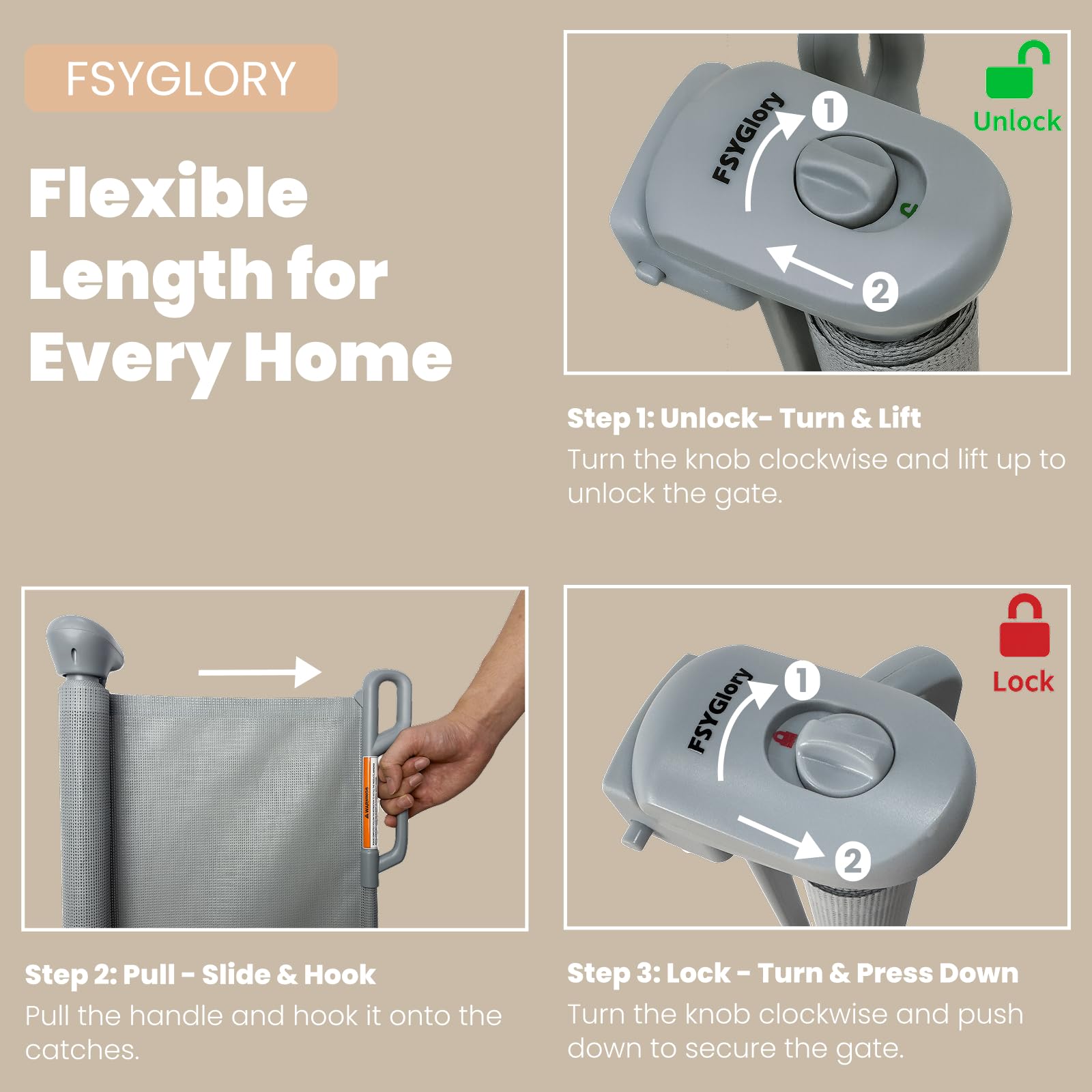 Porte de sécurité pour bébé rétractable/Porte en Filet pour Chien, Convient pour Une Utilisation intérieure et extérieure, s'étend jusqu'à 55" de Large, Gris (Gray, Le Standard)