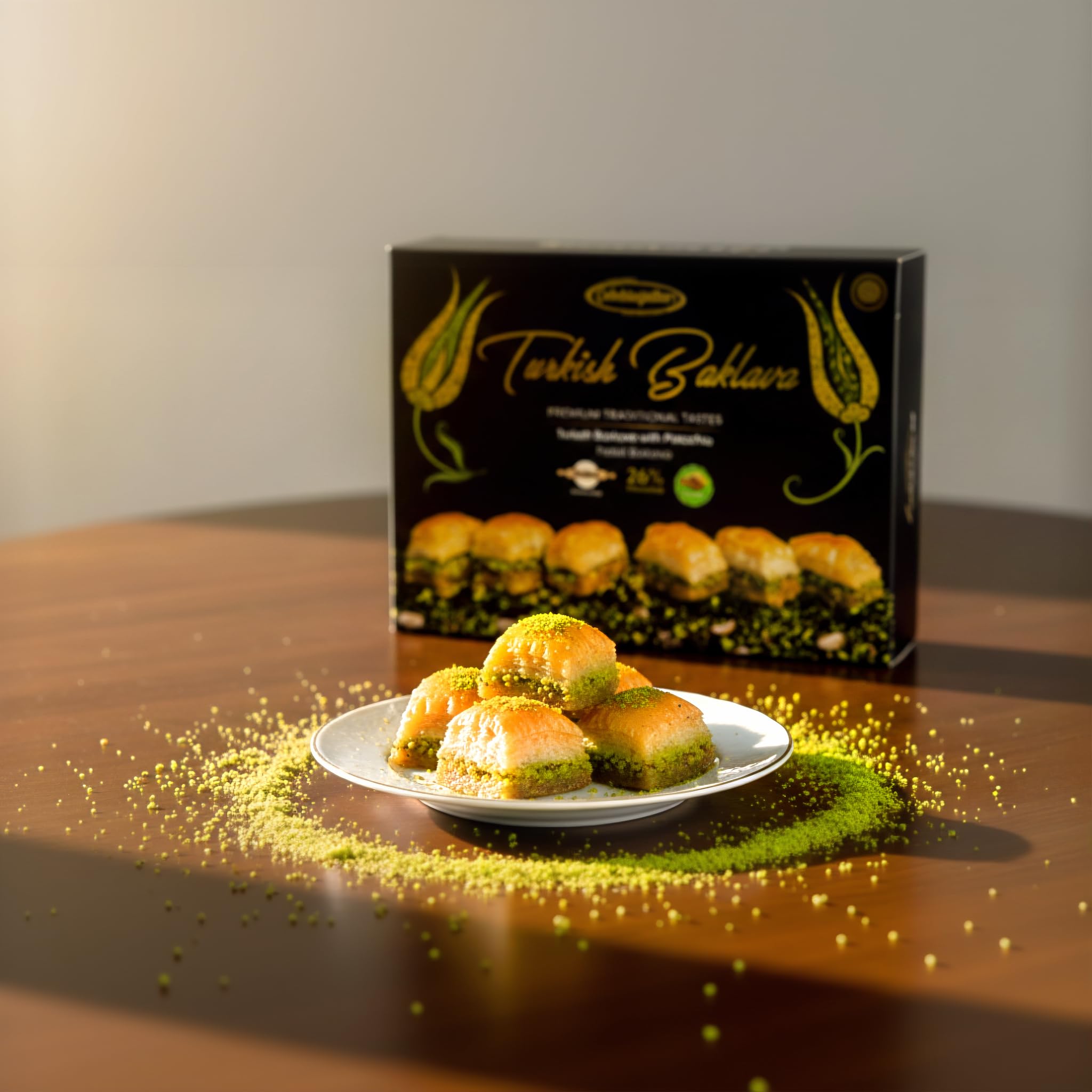 Baklavacı Çelebioğulları Baklava Turc à la Pistache – 500 g (1,1 lb) Pâtisserie Traditionnelle Faite Main – 26% Pistache – Sans Sirop de Glucose – Halal – Coffret Dessert Méditerranéen Cadeau