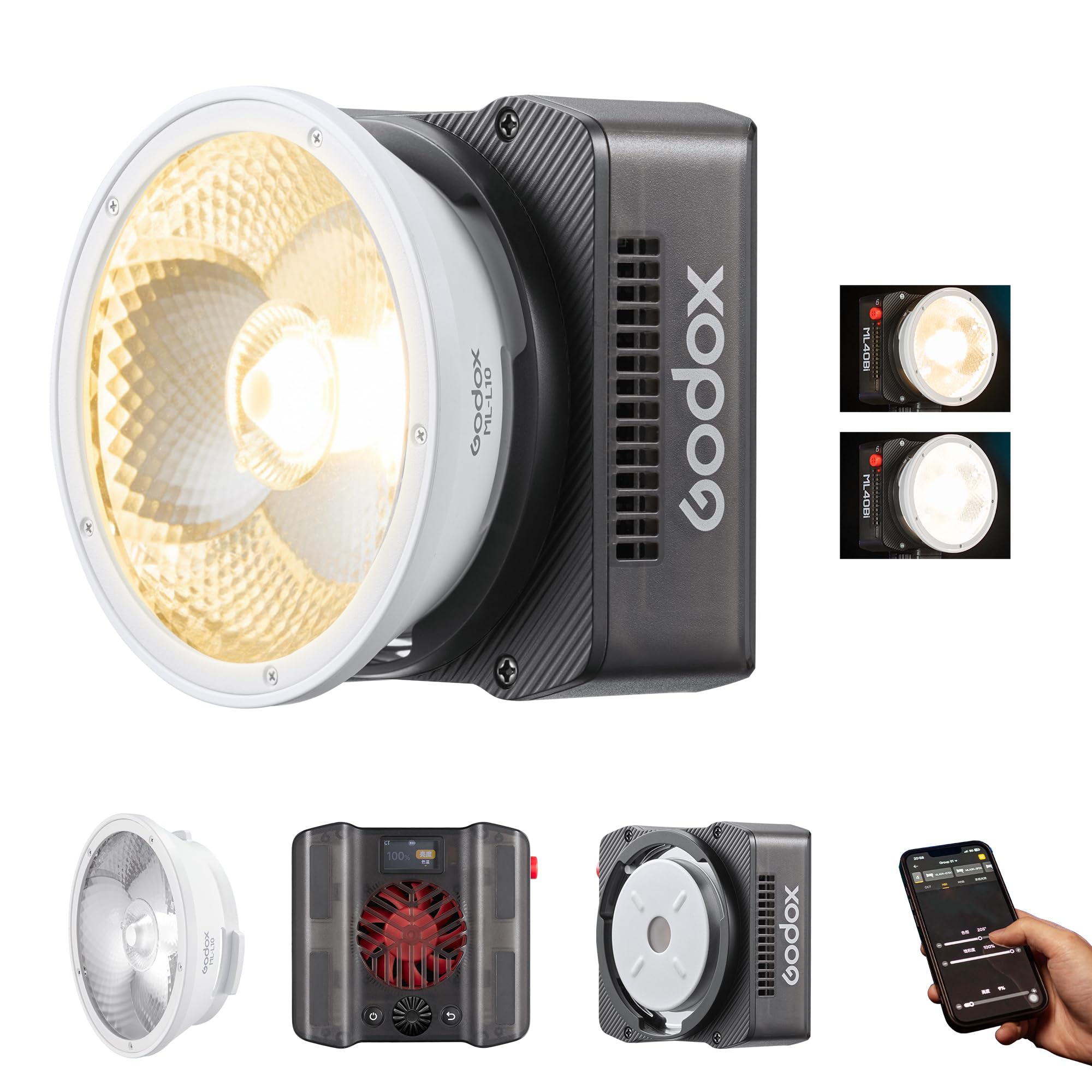 Godox ML40Bi LED portatile Video Light CCT 2800K-6500K con riflettore obiettivo Built-in APP Control & NFC