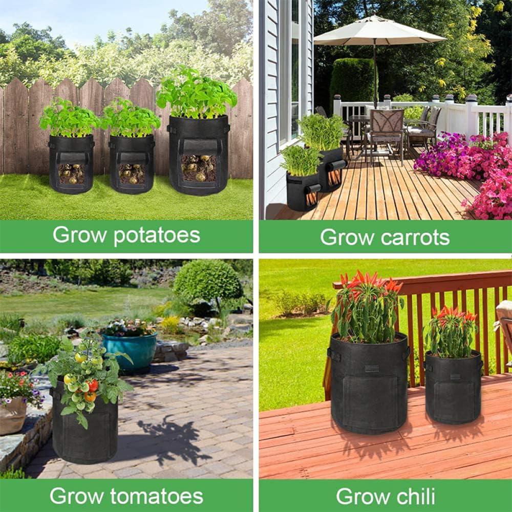 Bolsa de cultivo de fieltro negro de 10 galones, bolsas de cultivo de patatas de 35 cm x 45 cm, maceta transpirable para verduras, tomates y patatas con asas