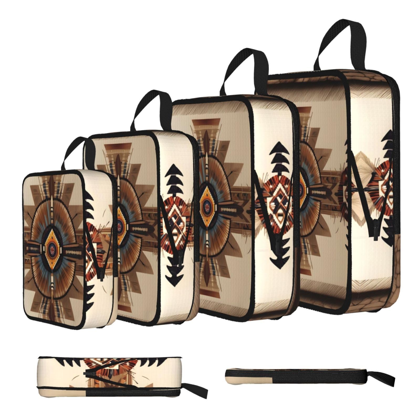 Sxzvvbn Black Native American Painting Compression Packing Cubes 4 Piece Set