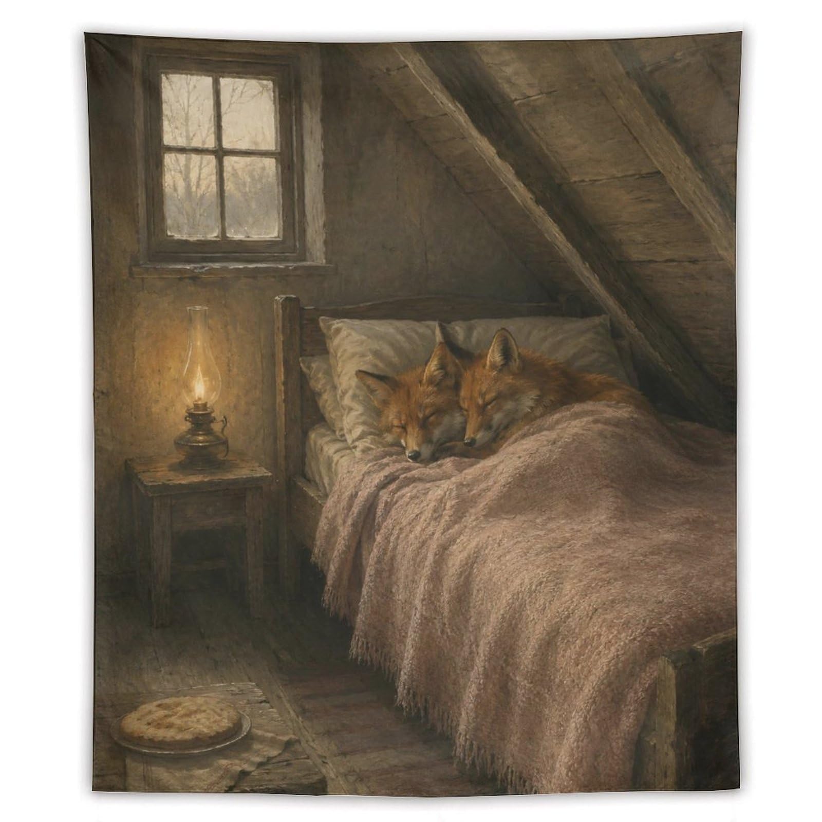 H3B8U2Y5 fox Sleeping in Attic Bedroom Wall Tapestry, College Dorm