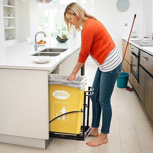 Miniatura 9 de ANASTA Cubo de basura extraíble debajo del gabinete, kit de basura deslizante para cocina con cubo de basura extraíble de 7 galones28 litros, kit de