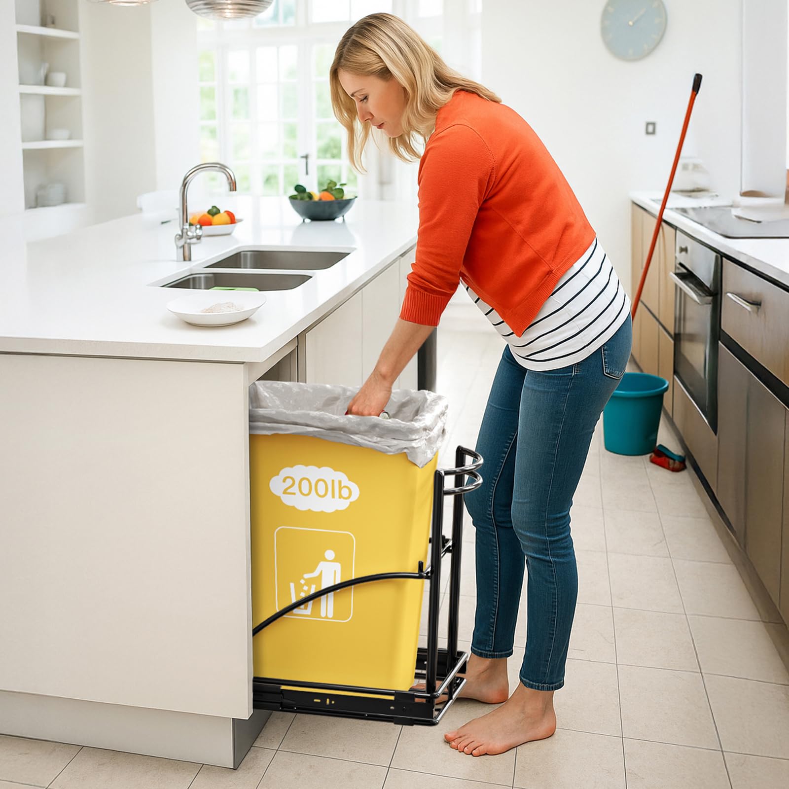 ANASTA Cubo de basura extraíble debajo del gabinete, cubo de basura para debajo del fregadero, requiere apertura de gabinete de 13 pulgadas de ancho x 18 pulgadas de profundidad, se adapta a cubos de